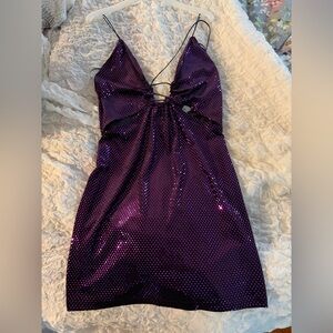 Zara Ring Detail Shiny Dress Draped Purple Black